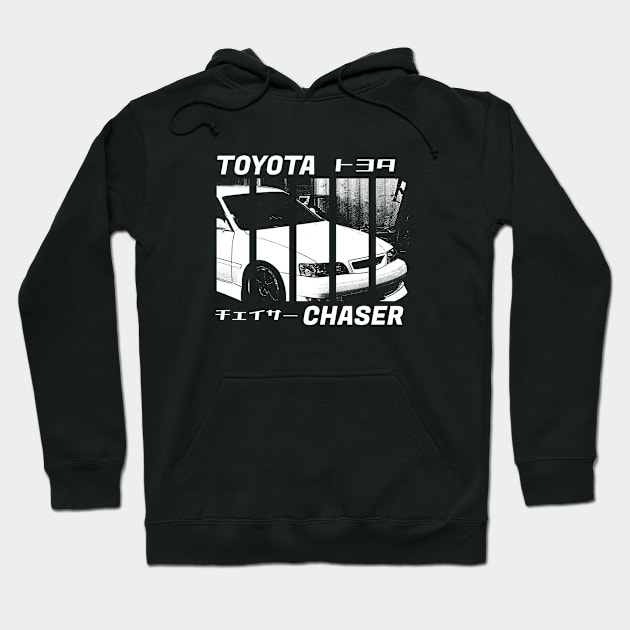 TOYOTA CHASER JZX100 Black 'N White 3 (Black Version) Hoodie by Cero